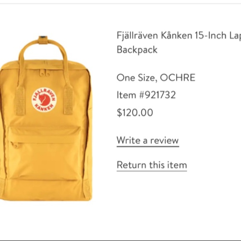 Fjallraven Kanken 15 inch laptop backpack color OCHRE - NWOT EUC